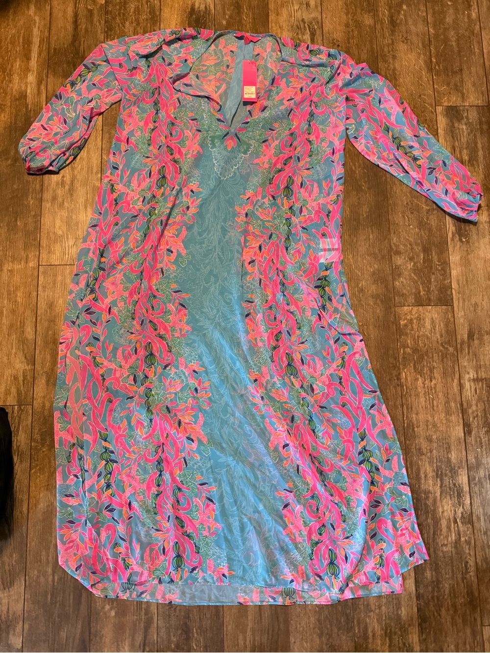Lilly Pulitzer Turquoise & Pink Floral Midi Dress